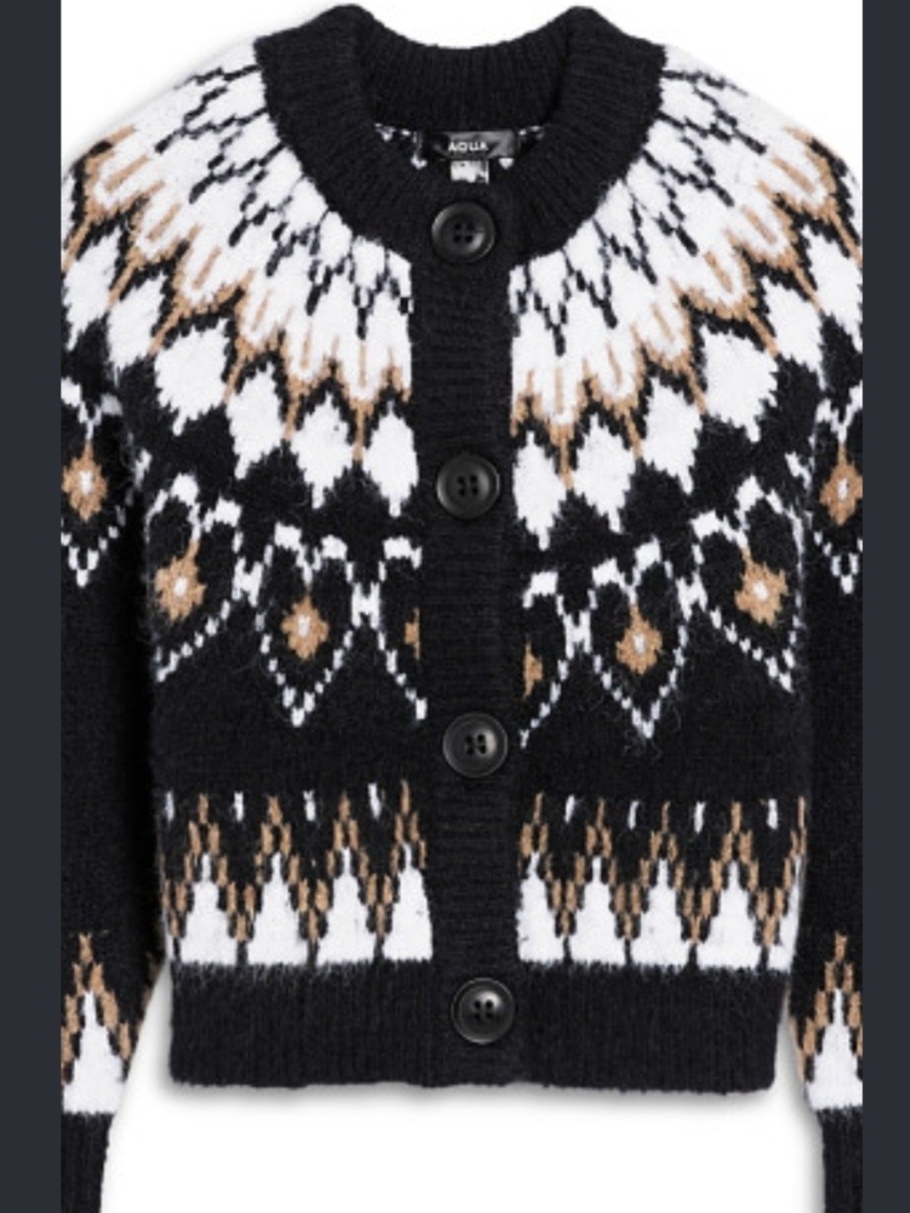 Aqua Black, White & Camel Fair Isle Button Cardigan